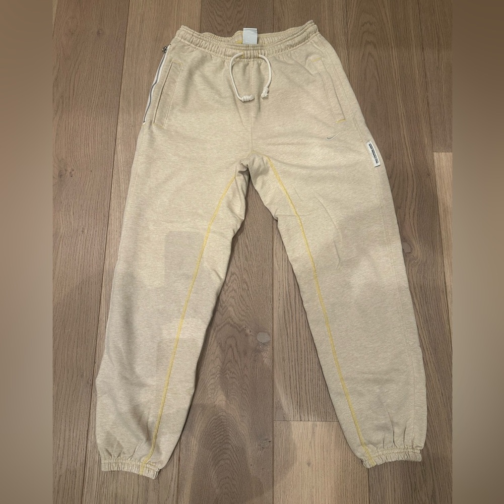 Nike Oatmeal Joggers with Yellow Stitching